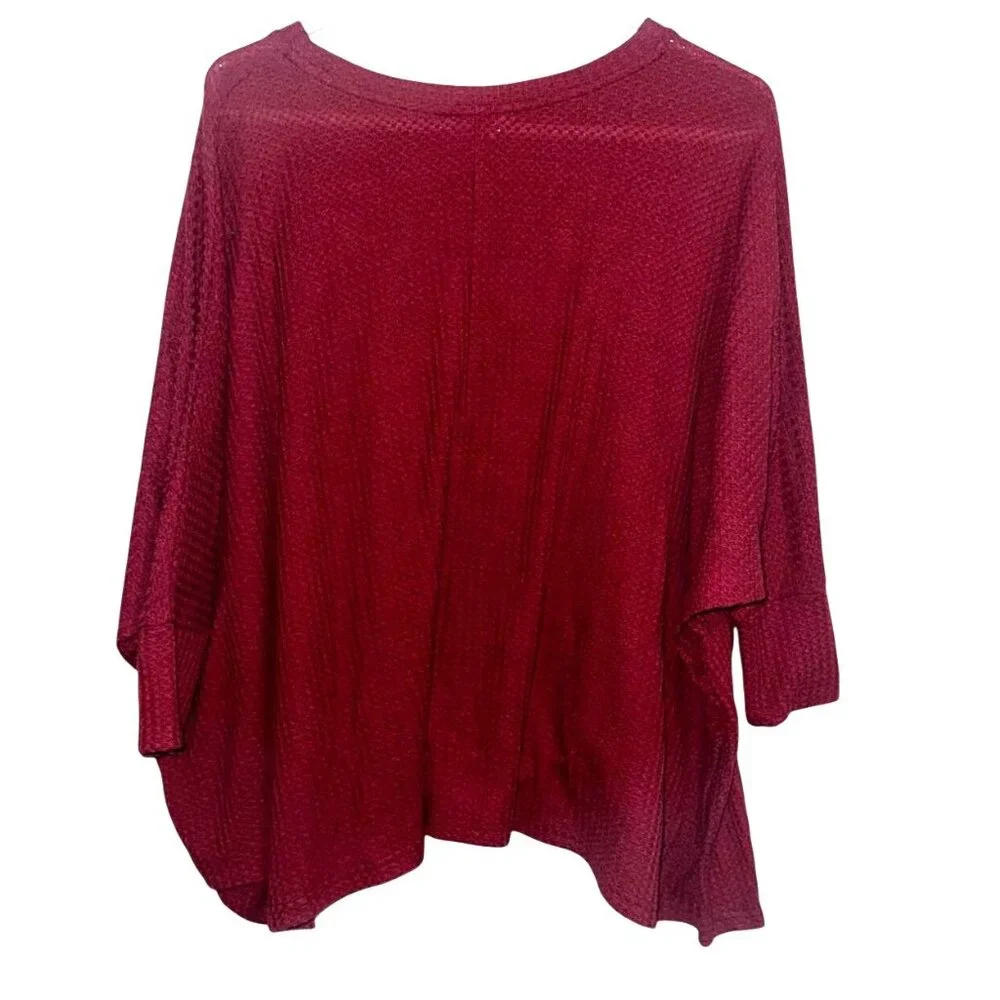 La Miel Burgundy Waffle Knit Oversized Top S - Picture 3 of 5